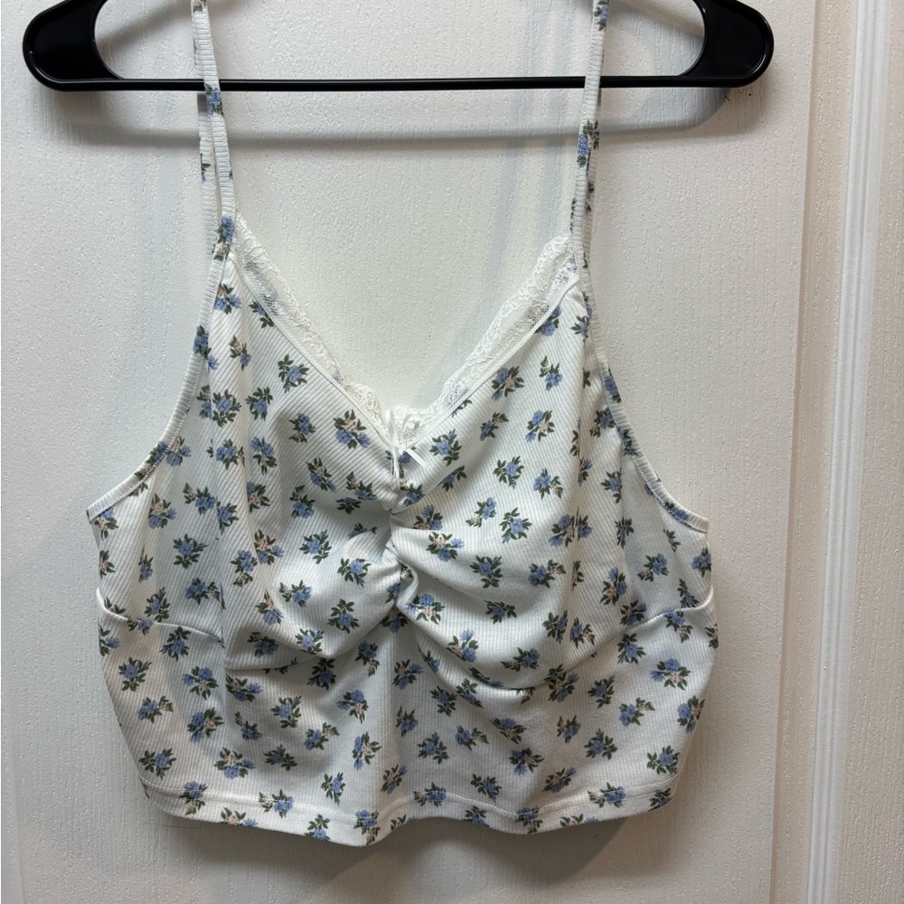 SHEIN Curve White Floral Print Adjustable Spaghetti Strap Top Size 2XL